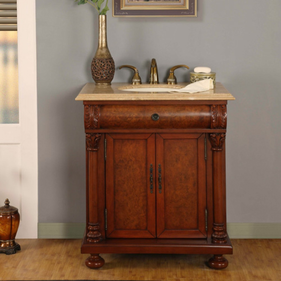 32 Inch Led Lighted Single Sink Bath Vanity With Travertine with regard to measurements 900 X 900