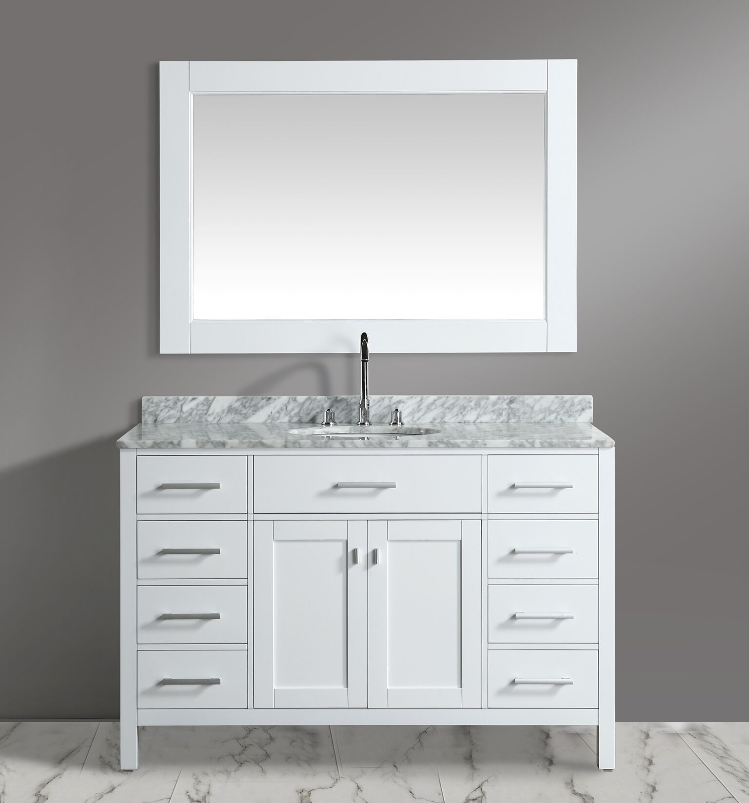 54 Inch Single Sink Bathroom Vanity Set White Finish With White for measurements 1536 X 1647