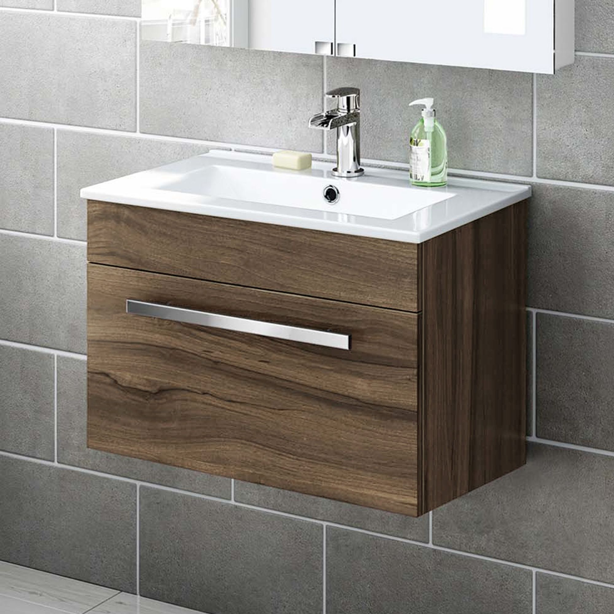 600mm Walnut Wall Hung Basin Cabinet Avon Bathempire Bathroom pertaining to measurements 2000 X 2000