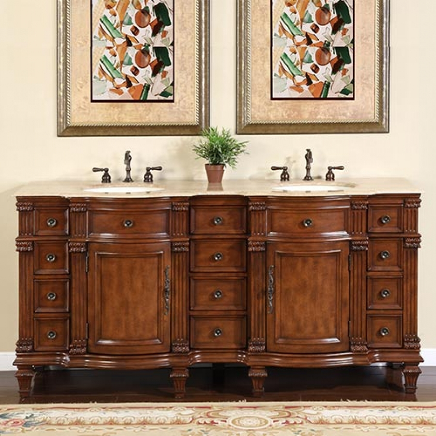 72 Inch Walnut Double Sink Bathroom Vanity With Travertine with dimensions 900 X 900