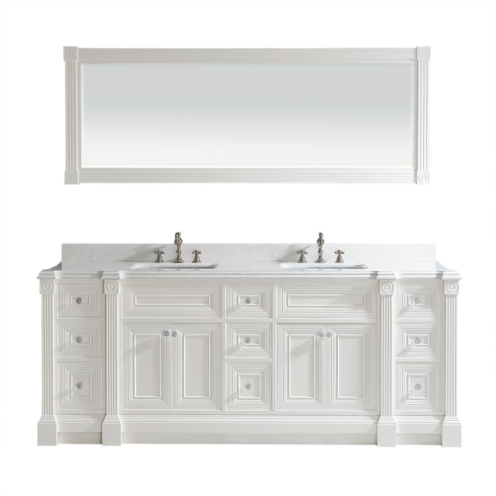 84 Inch White Finish Double Sink Bathroom Vanity Cabinet With Mirror for proportions 1000 X 1000