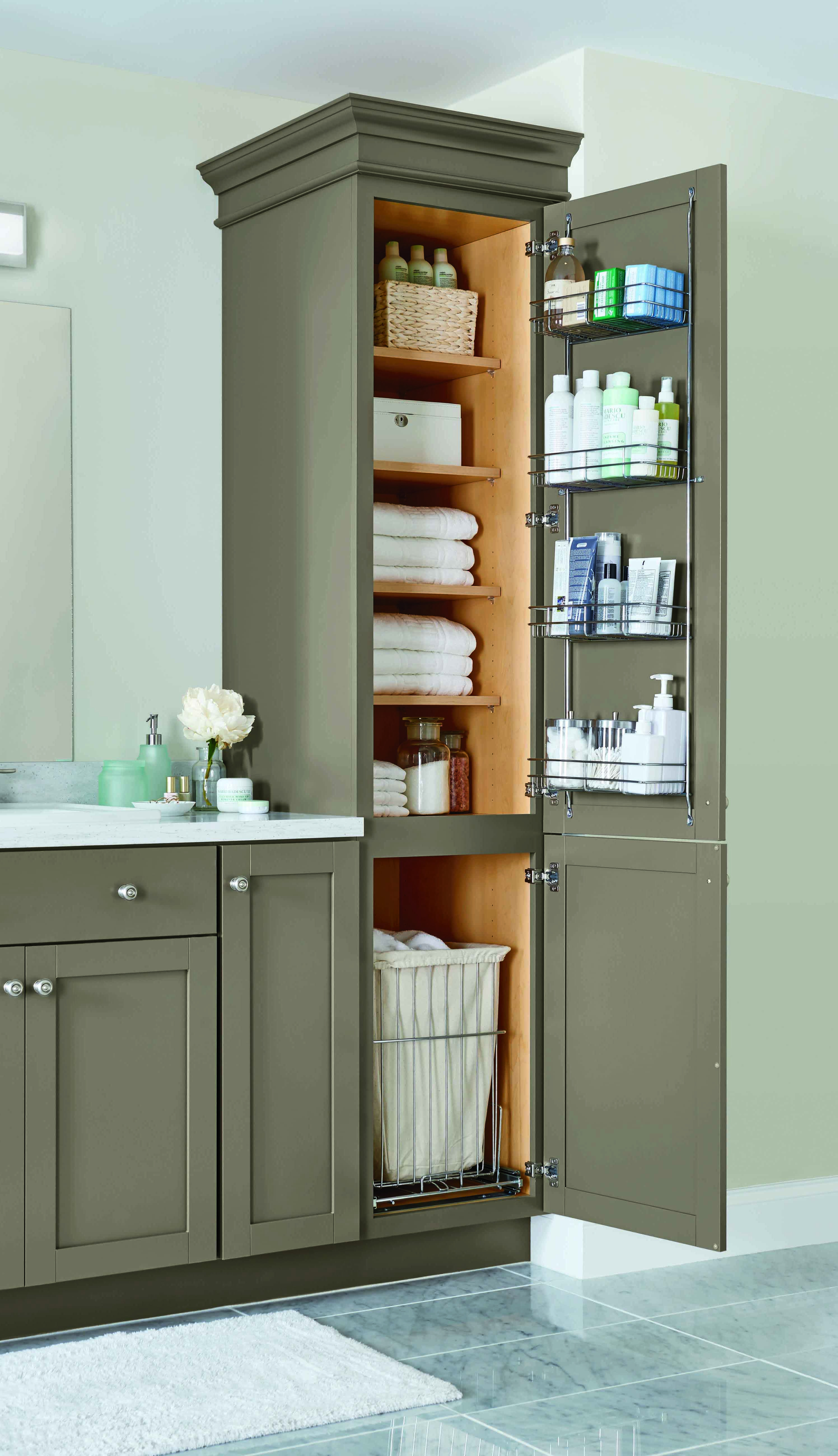 A Linen Closet With Four Adjustable Shelves A Chrome Door Rack And for proportions 2993 X 5200