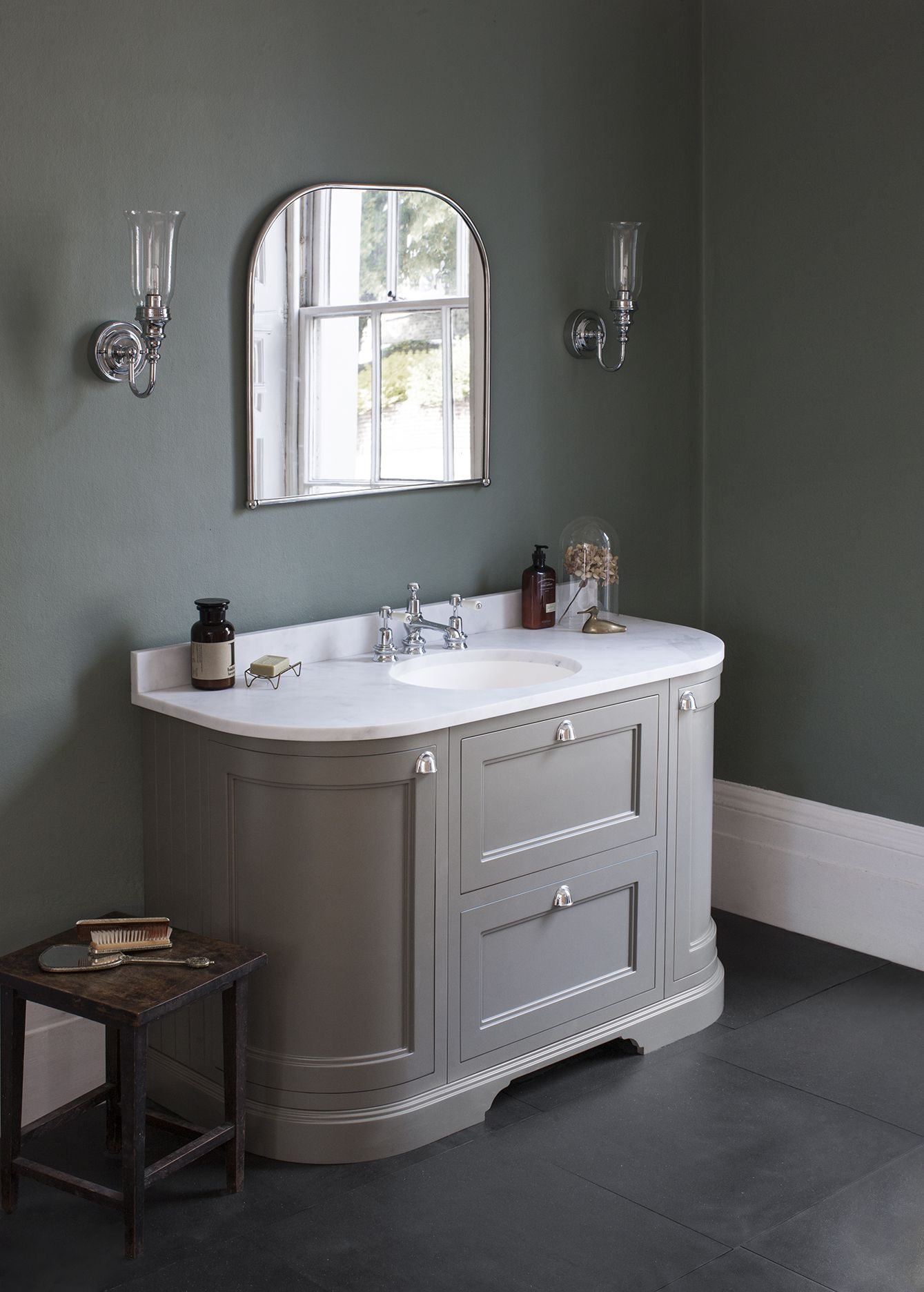 Add A Touch Of Colour With Our Dark Olive Curved Vanity Unit With in sizing 1339 X 1872