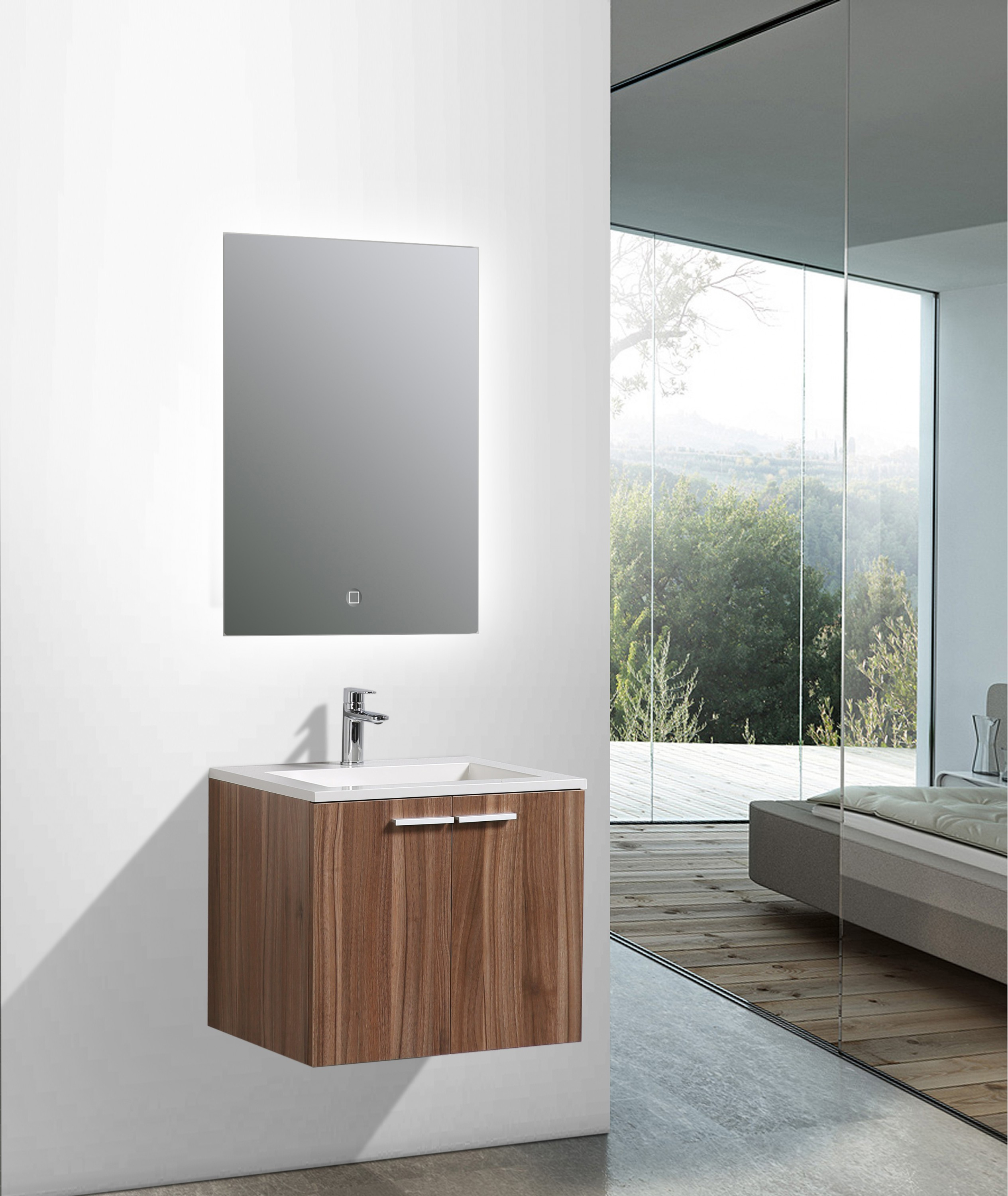 Bathoom Furniture Set Do600 Walnut Mirror Or Mirror Cabinet with measurements 2529 X 3000