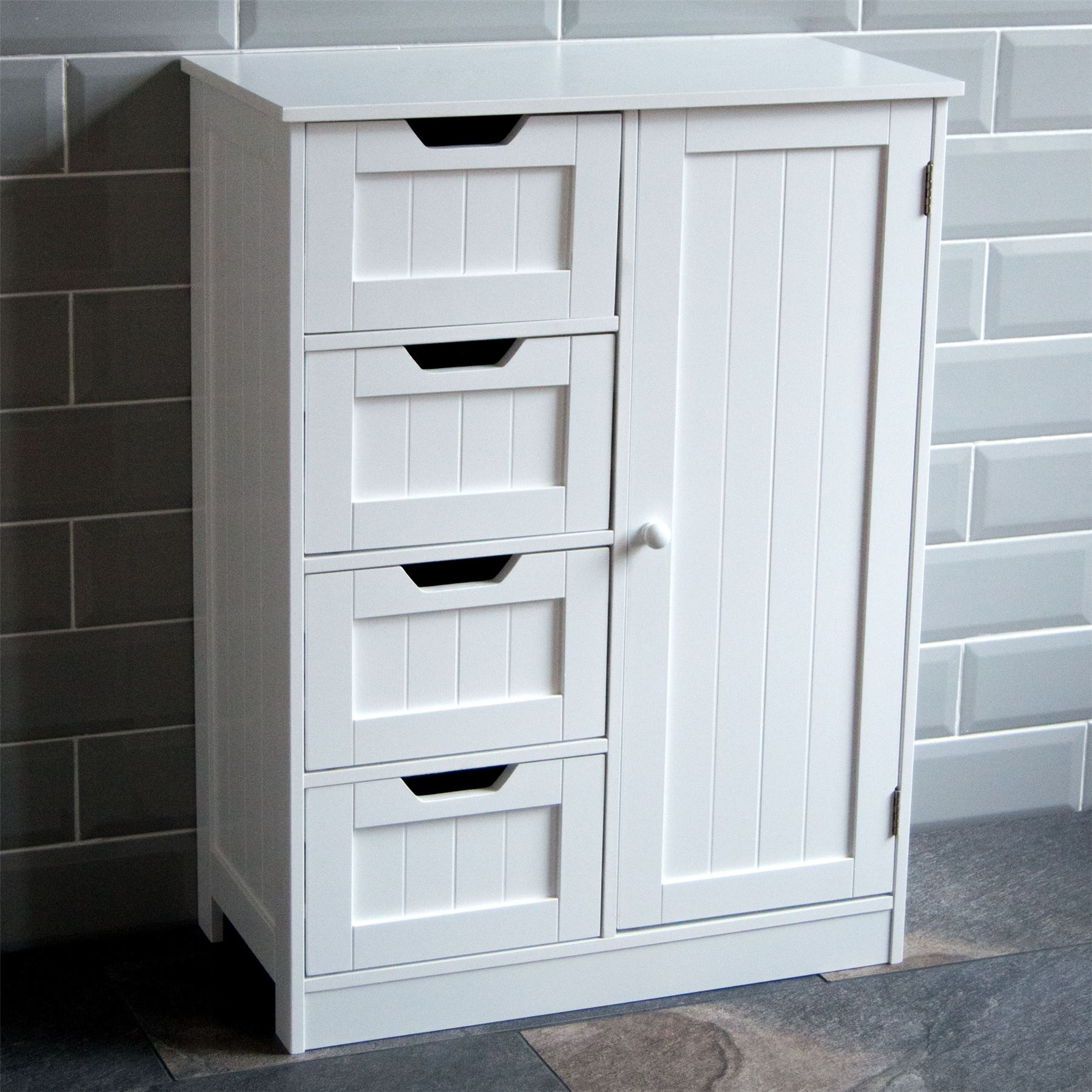 Bathroom 4 Drawer Cabinet Door Storage Cupboard Wooden White Home for sizing 1800 X 1800