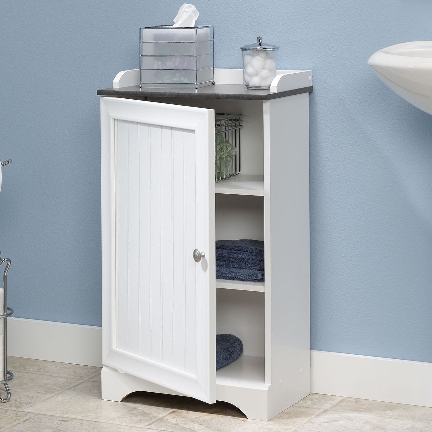 Bathroom Floor Cabinet With Adjustable Shelves In White Finish inside proportions 1379 X 1379