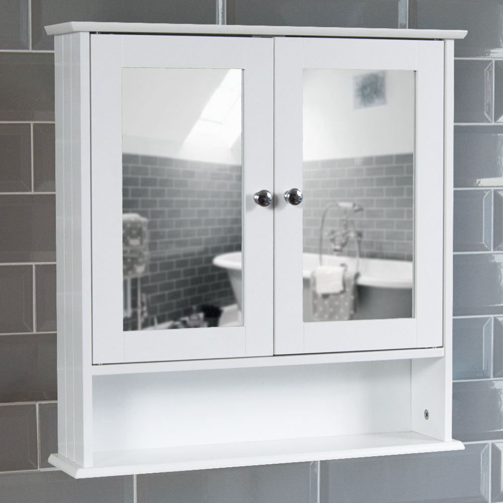 Bathroom Wall Cabinet Double Mirror Door Wooden White Shelf New pertaining to sizing 1000 X 1000