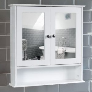 Bathroom Wall Cabinet Double Mirror Door Wooden White Shelf New throughout measurements 1000 X 1000