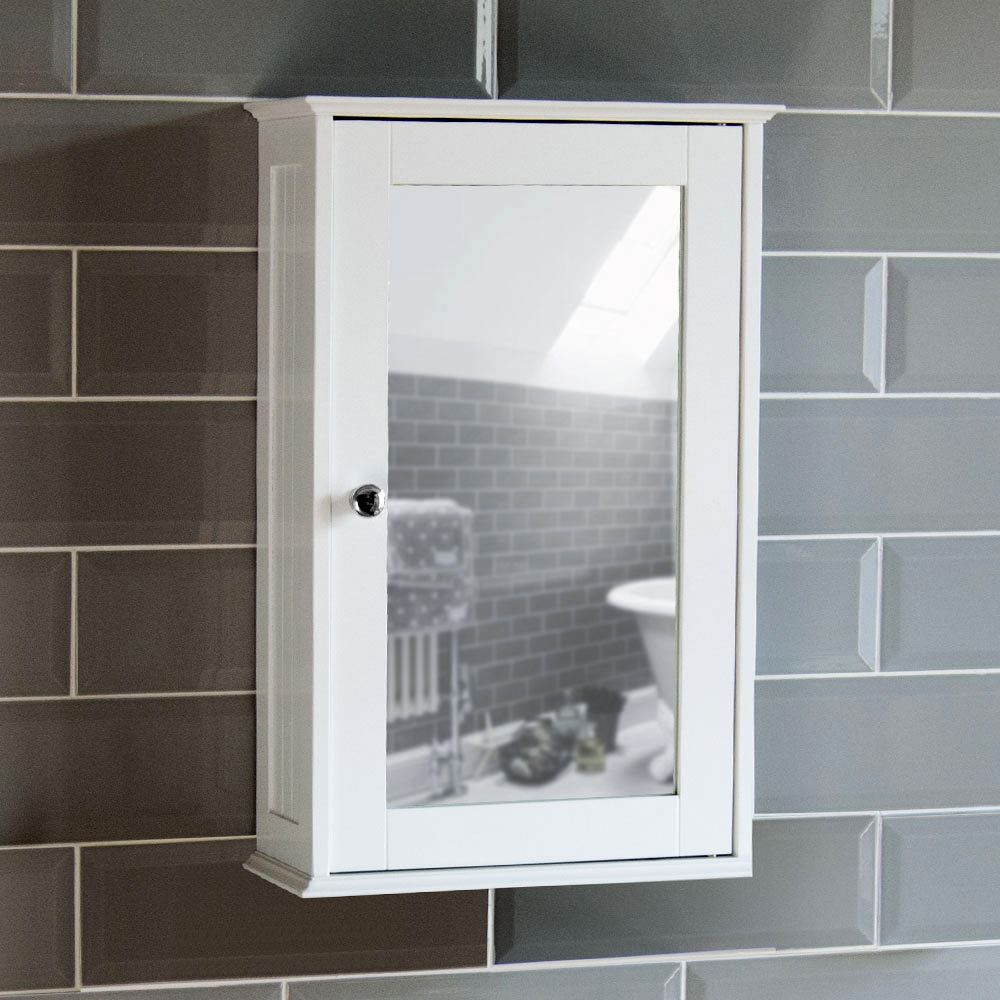 Bathroom Wall Cabinet Single Mirror Door Cupboard White Wood Home pertaining to proportions 1000 X 1000