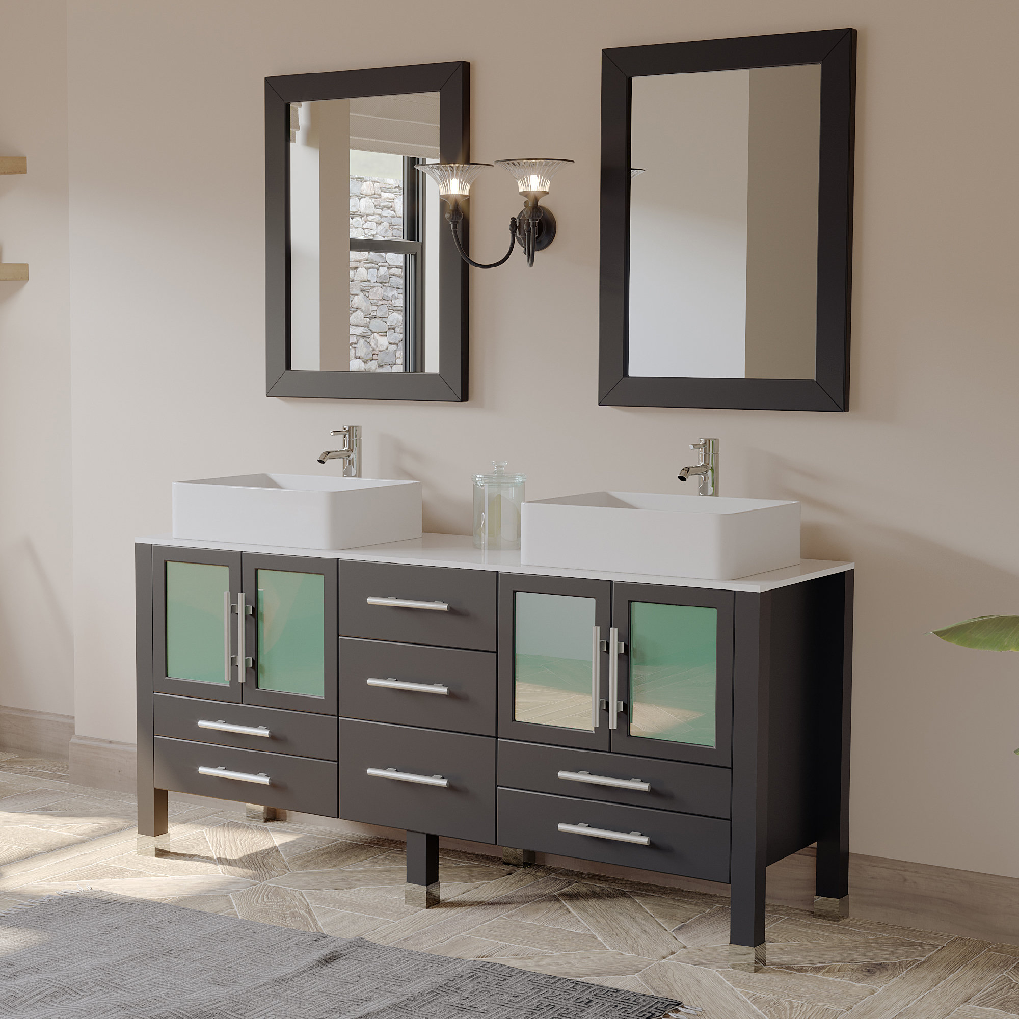 Cambridge Plumbing Aspen 64 Double Bathroom Vanity Set With Mirror in dimensions 2000 X 2000