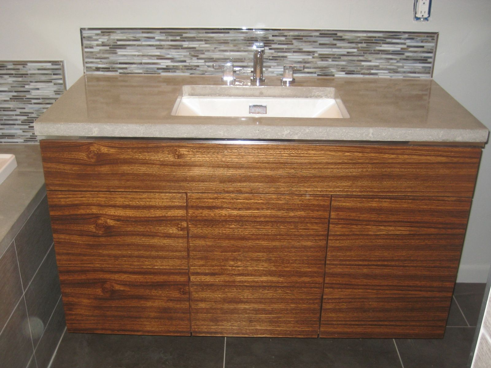 Custom Made Custom Bathroom W Zebrawood Vanity And Concrete within sizing 1600 X 1200