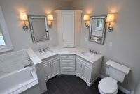 Custom Master Bathroom With Double Corner Vanity Tower Cabinet for sizing 3718 X 2639
