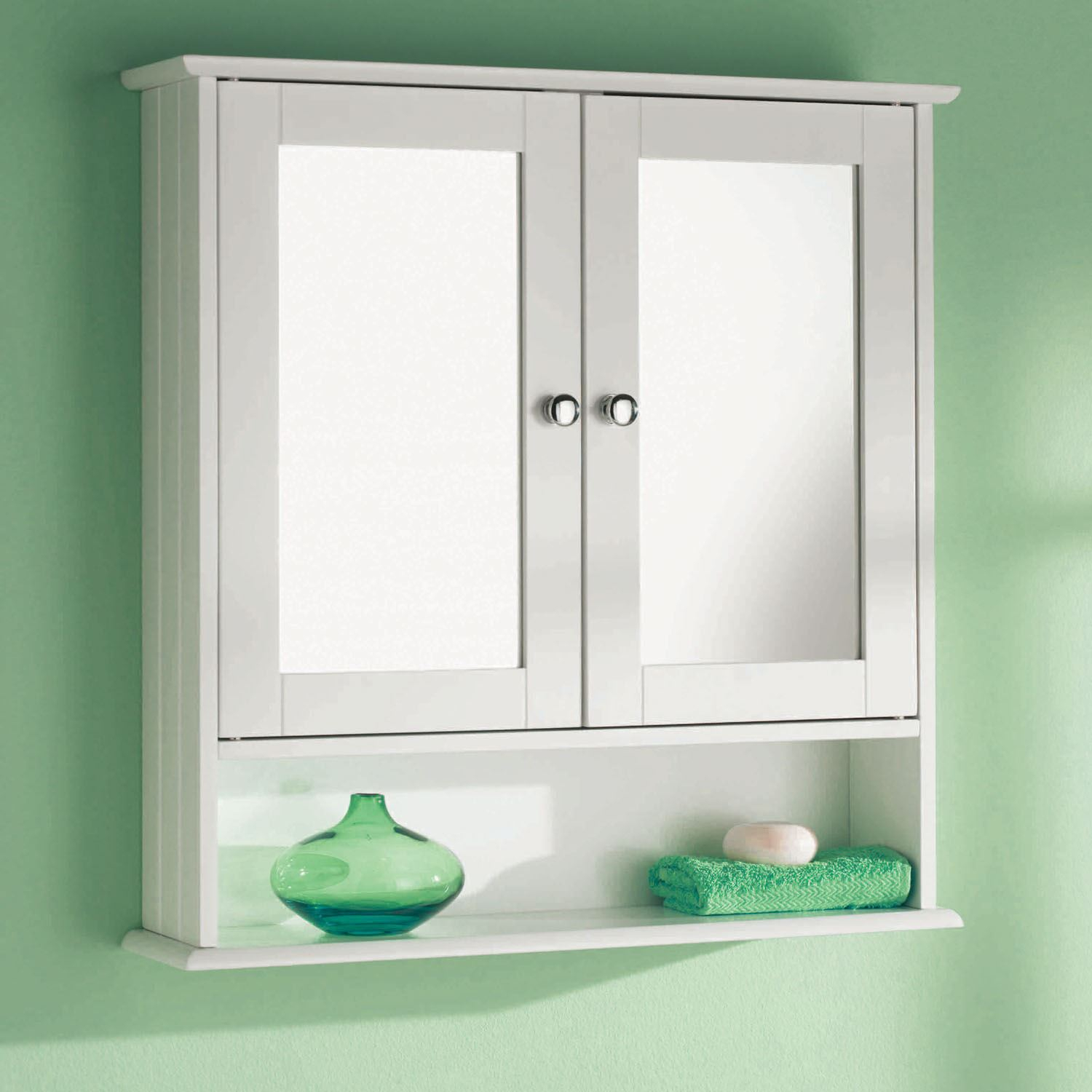 Double Door Mirror Shelf Wall Mounted Wood Storage Bathroom regarding proportions 1500 X 1500