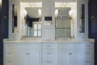 Double White Vanities With Mirrored Upper Cabinets And Lots Of within size 5058 X 3840