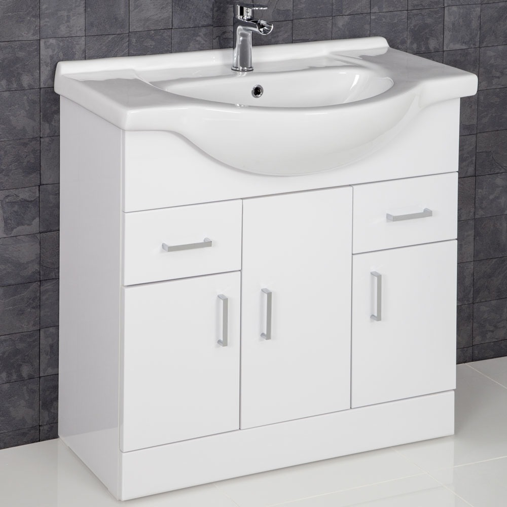 Essence White Gloss Bathroom Sink Cabinet 850mm Width intended for dimensions 1000 X 1000