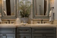 French Country Bathroom With Gray Washed Cabinets Mirrors With regarding proportions 980 X 1470