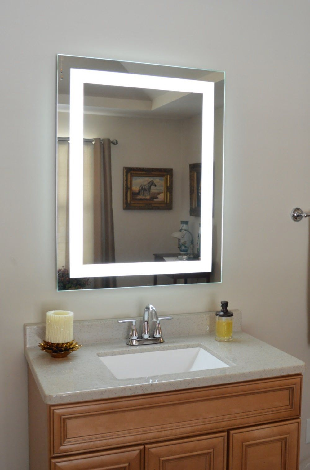 Front Lighted Led Bathroom Vanity Mirror 28 X 36 Rectangular intended for dimensions 1000 X 1515