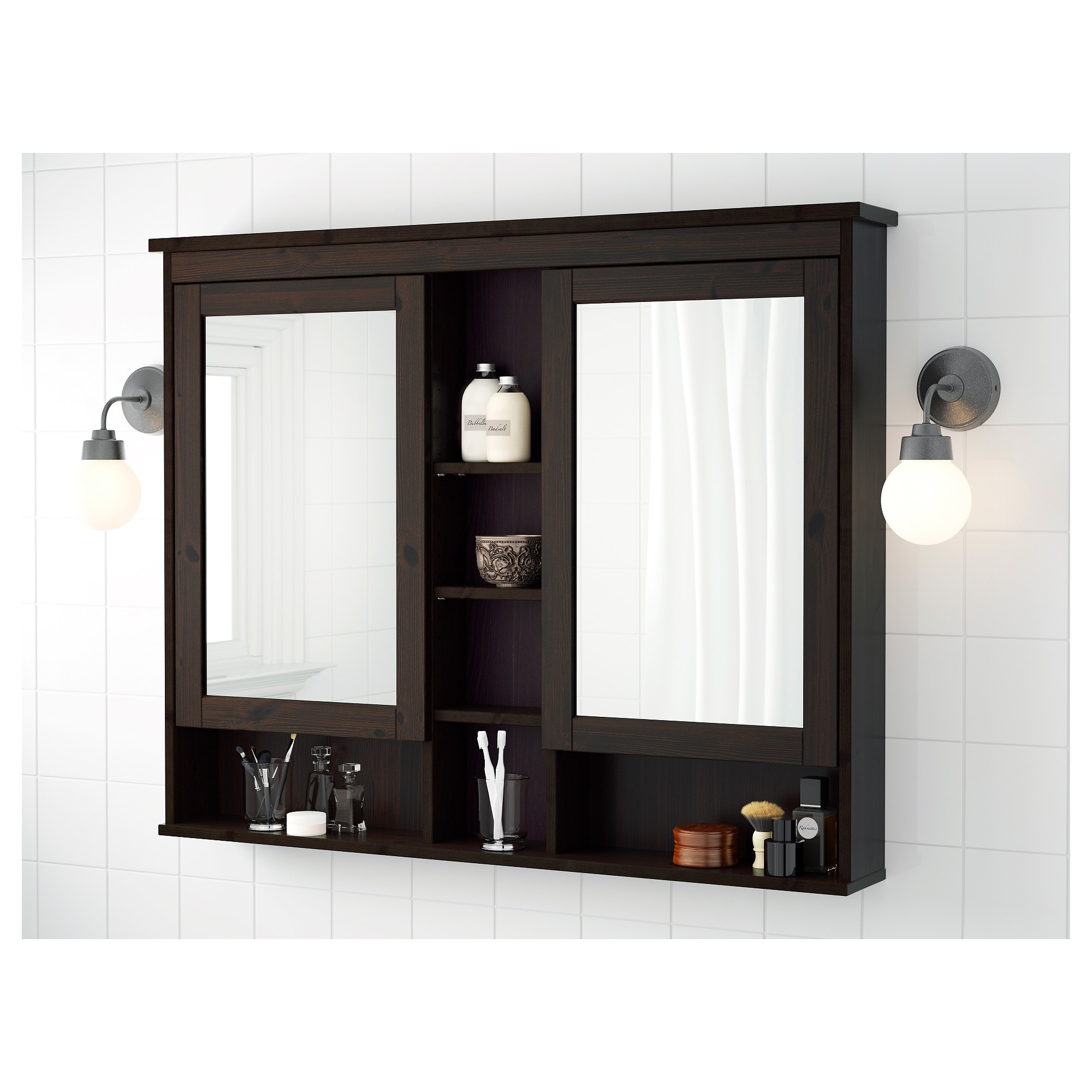Hemnes Mirror Cabinet With 2 Doors Black Brown Stain 32 58x6 1 with regard to proportions 2000 X 2000