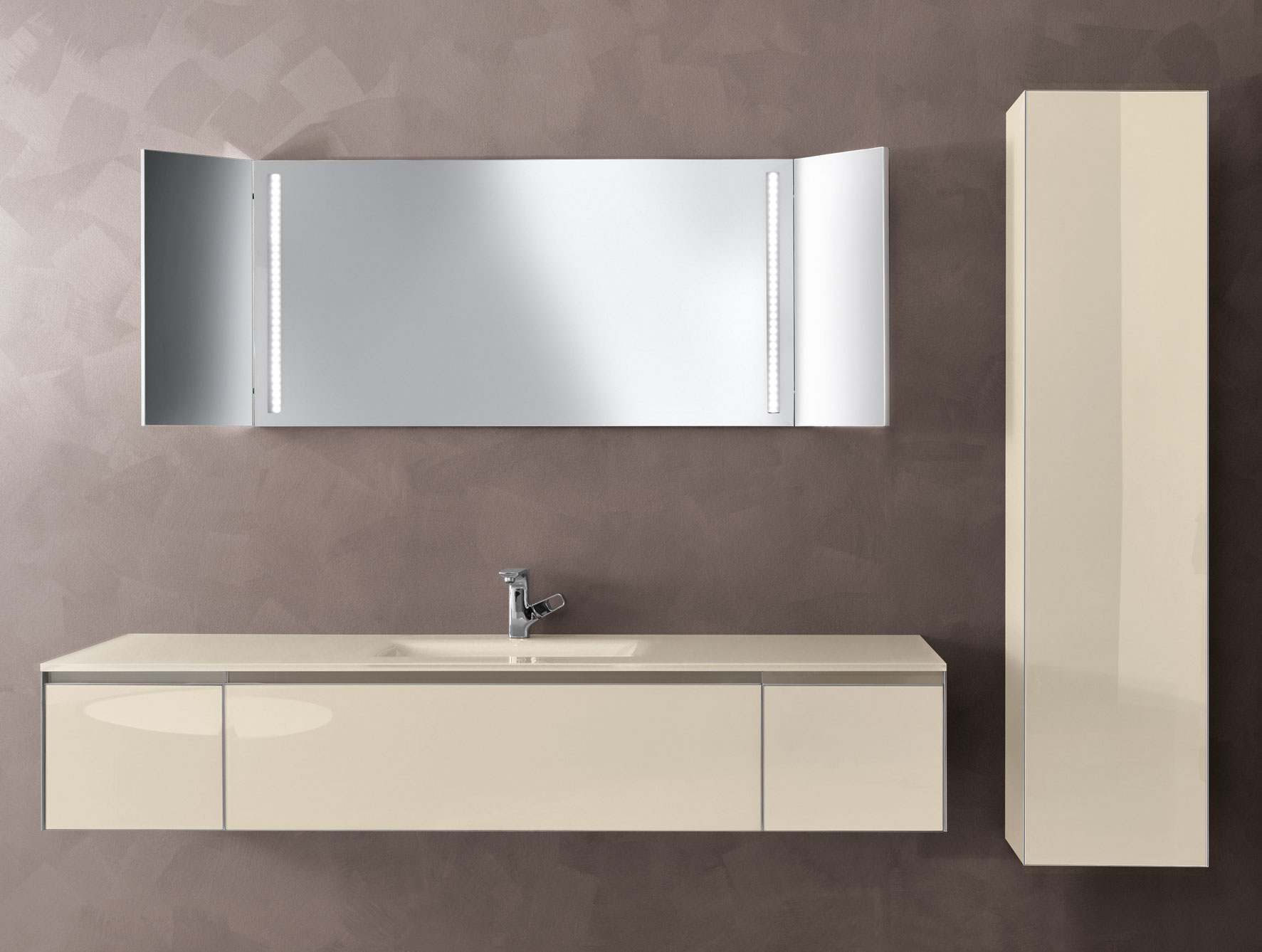 Infinity I03 Modular Italian Bathroom Vanity In Beige Glass in size 1773 X 1338