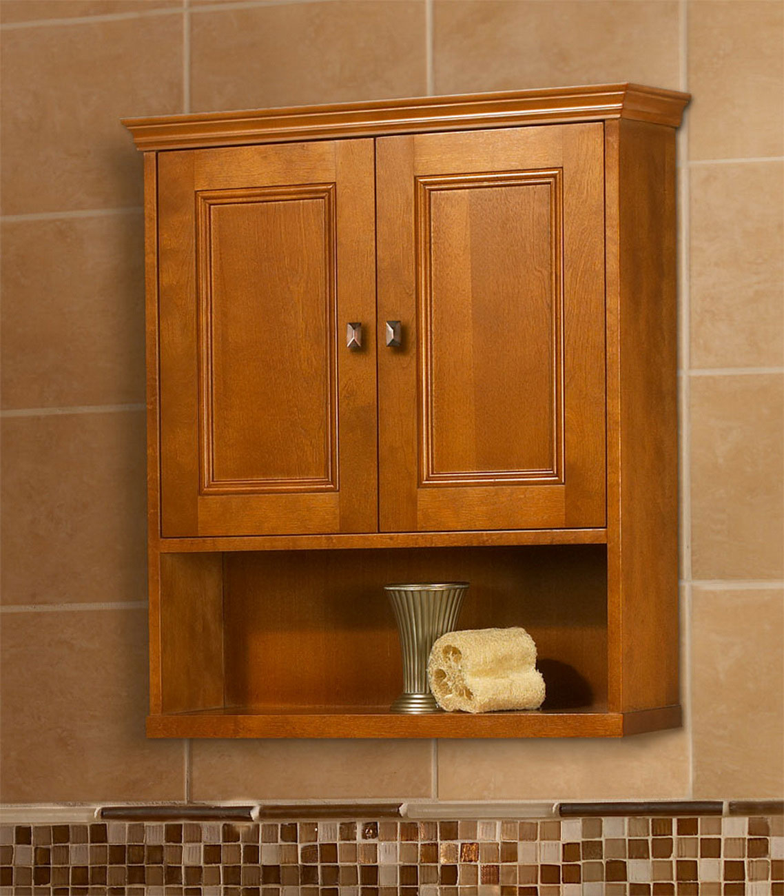 Light Brown Wooden Wall Cabinet With Double Doors Also Shelf Under with sizing 1138 X 1300