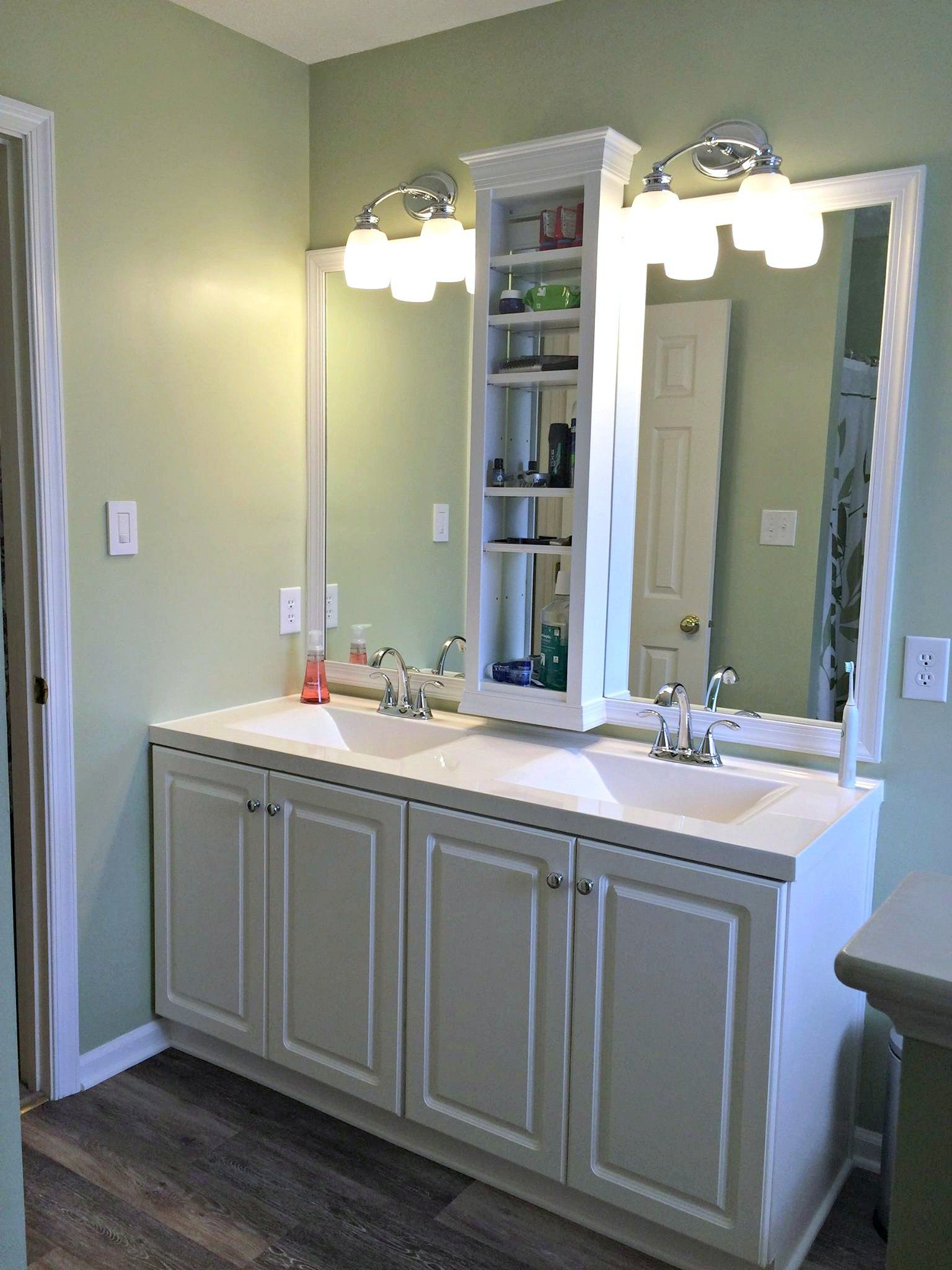 Master Bathroom Vanity Sink Mirror Update Built In Shelves Framed pertaining to sizing 1536 X 2048