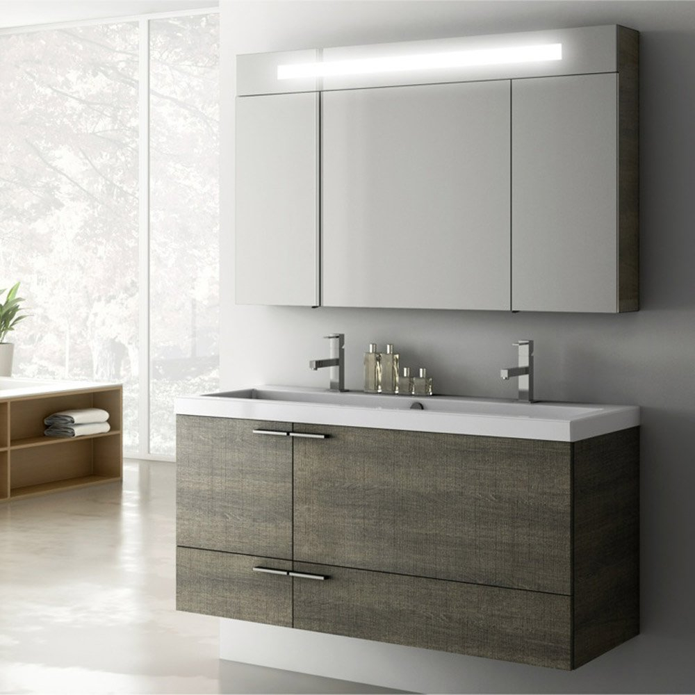 Modern 47 Inch Bathroom Vanity Set With Medicine Cabinet Grey Oak throughout sizing 1000 X 1000