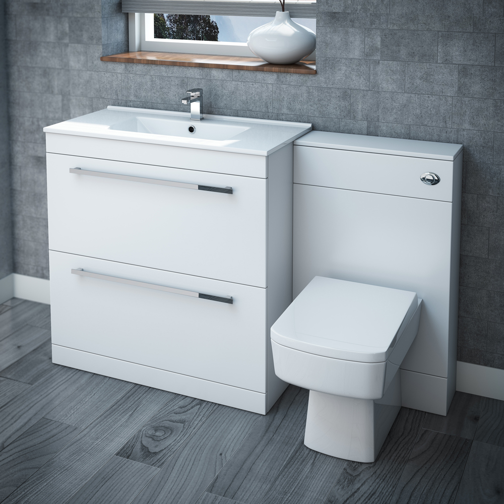Nova High Gloss White Vanity Bathroom Suite W1300 X D400200mm At for dimensions 1000 X 1000