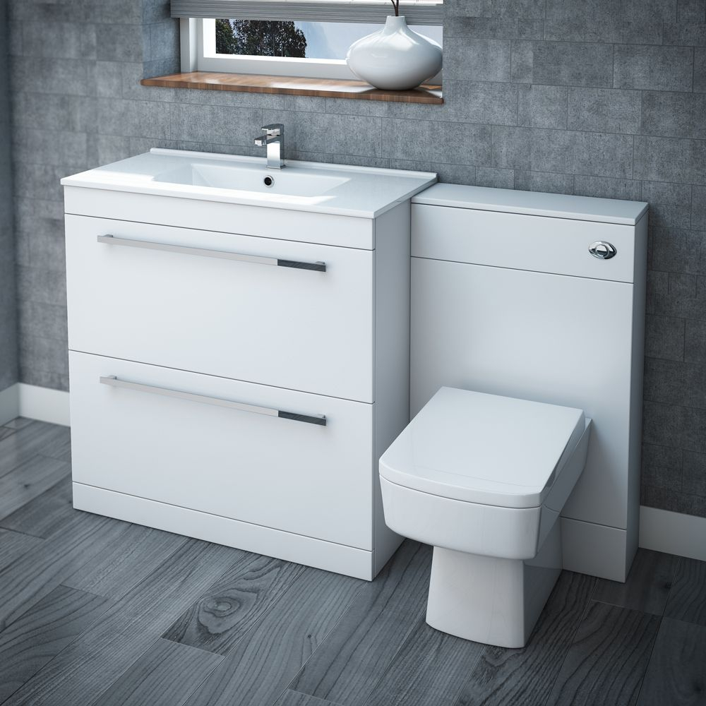 Nova High Gloss White Vanity Bathroom Suite W1300 X D400200mm At throughout sizing 1000 X 1000