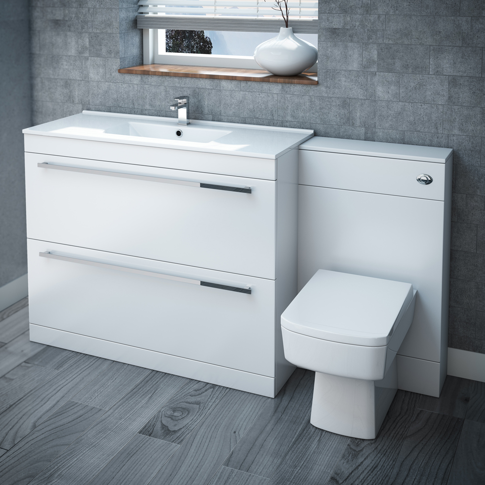 Nova High Gloss White Vanity Bathroom Suite W1500 X D400200mm At throughout measurements 1000 X 1000