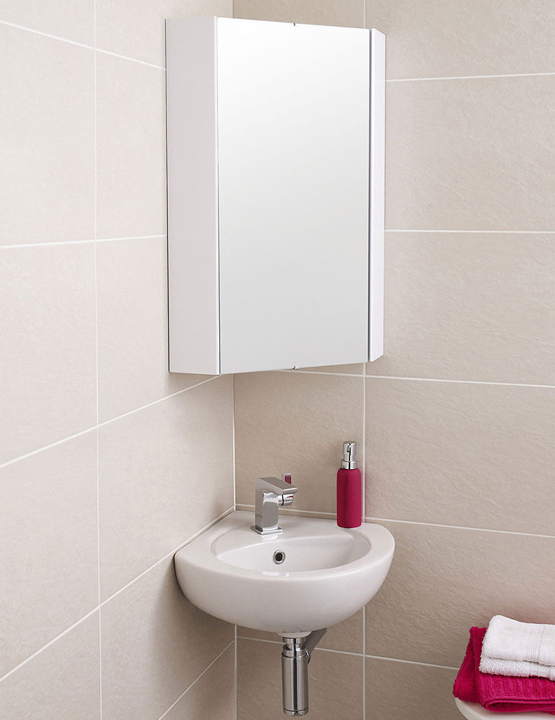 Premier Mayford High Gloss White 459mm Corner Mirror Cabinet in proportions 810 X 1050