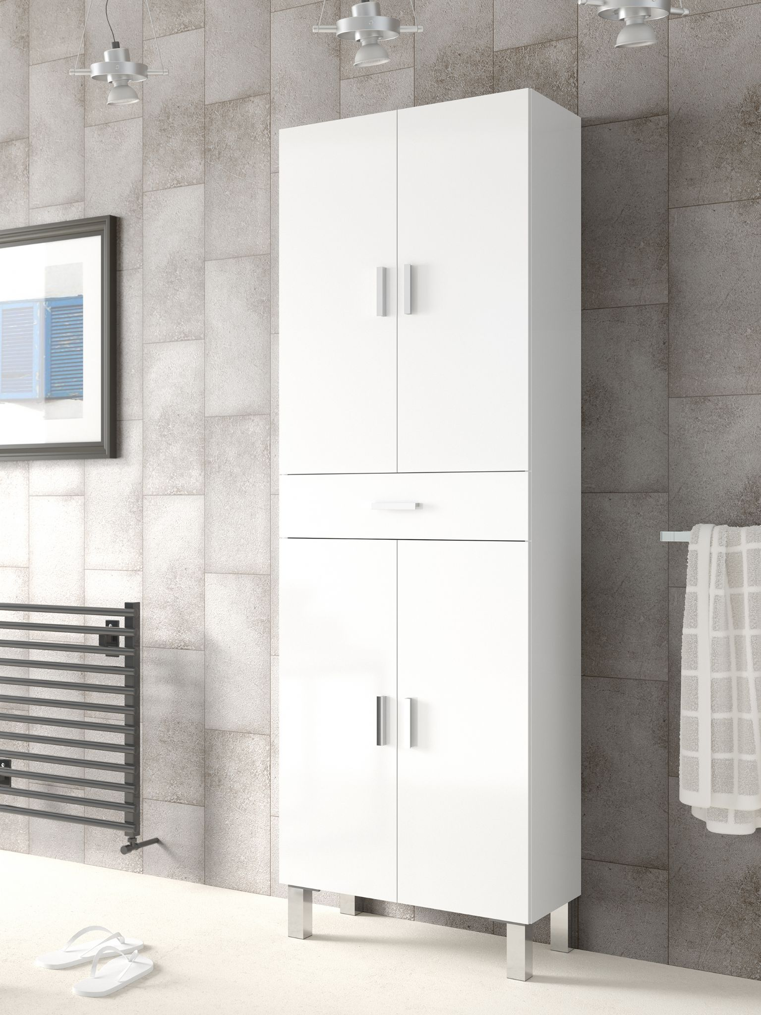 Rimini Tall Bathroom Cupboard White Gloss in sizing 1535 X 2048