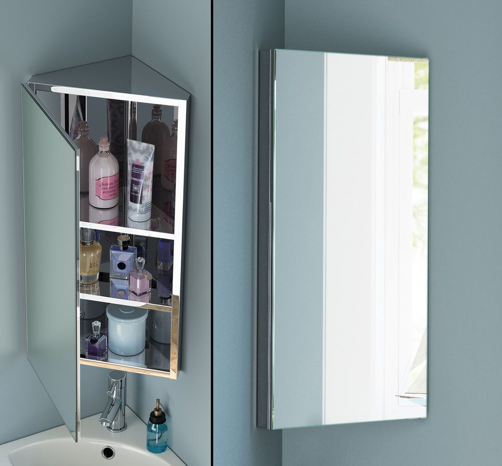 Stainless Steel Wall Mounted Bathroom Corner Mirror Cabinet within proportions 1000 X 929