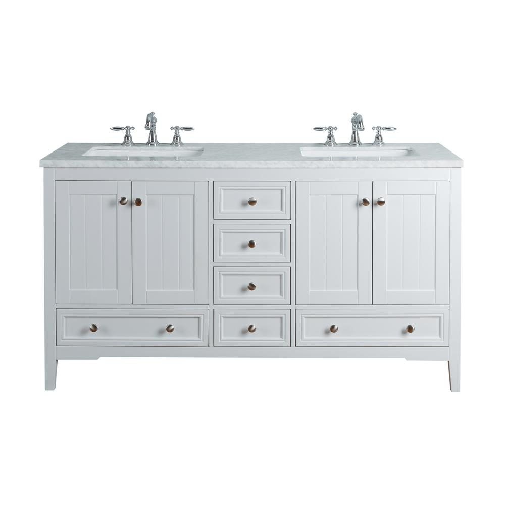 Stufurhome New Yorker 60 In White Double Sink Bathroom Vanity With for size 1000 X 1000