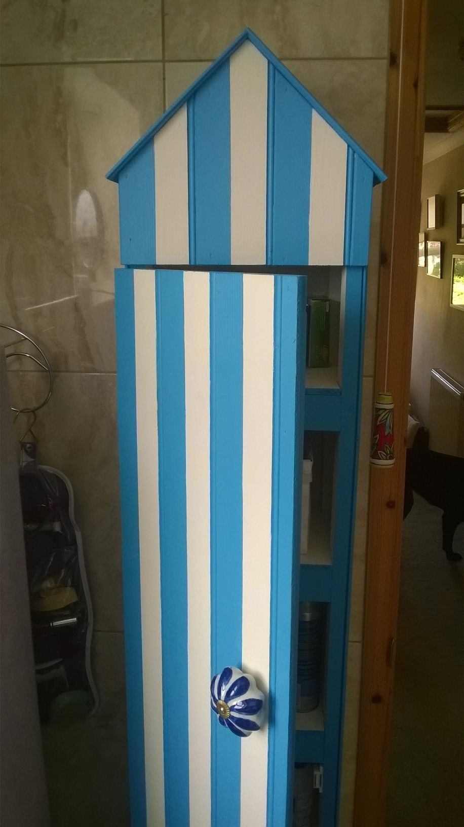 Tall Beach Hut Style Bathroom Cabinet Made From Oddments Of Wood for proportions 916 X 1632