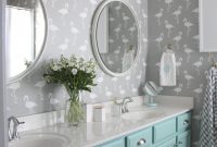 Turquoise Bathroom Cabinets With Gray And White Wallpaper Master in measurements 1365 X 2048