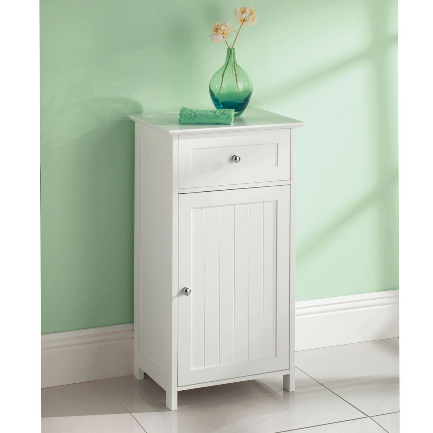 White Wooden 1 Drawer 1 Door Freestanding Bathroom Cabinet Cupboard regarding measurements 1500 X 1500