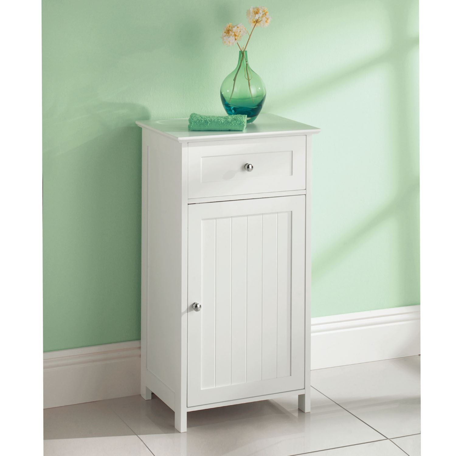 White Wooden 1 Drawer 1 Door Freestanding Bathroom Cabinet Cupboard with regard to dimensions 1500 X 1500