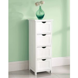 White Wooden Large 4 Drawer Free Standing Bathroom Cabinet Cupboard within measurements 1500 X 1500