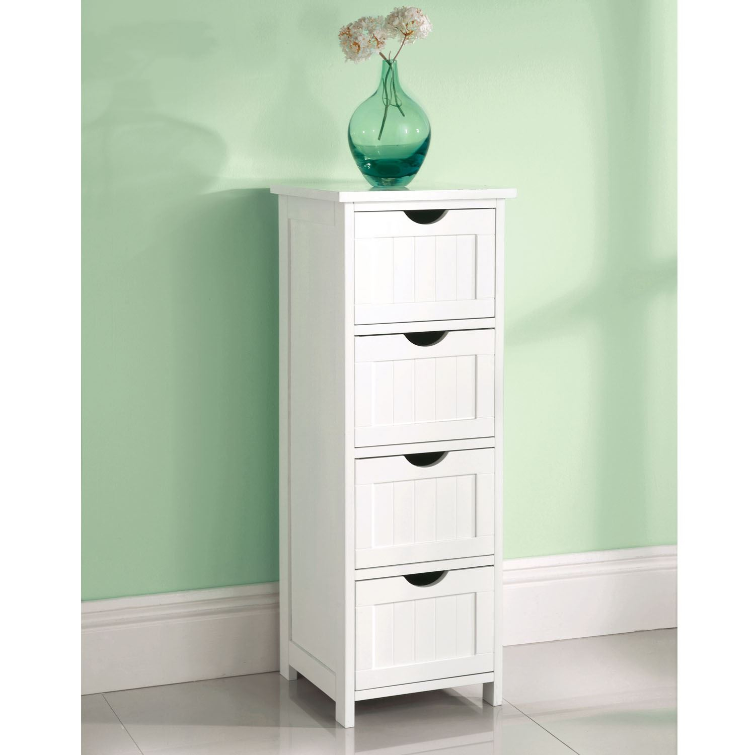 White Wooden Large 4 Drawer Free Standing Bathroom Cabinet Cupboard within measurements 1500 X 1500