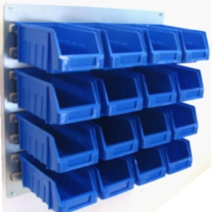 16 Storage Bins Panel Red Or Blue Yellow Size 2 Stacking Boxes For inside measurements 900 X 900