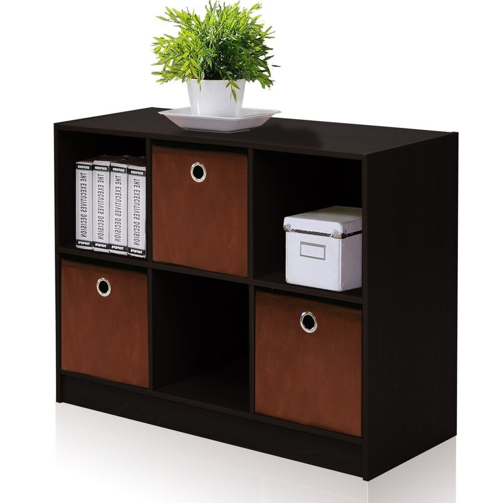 2 Shelf Storage With 3 Bins Bookcase Tier Bookshelf Boxes Espresso for size 1000 X 1000