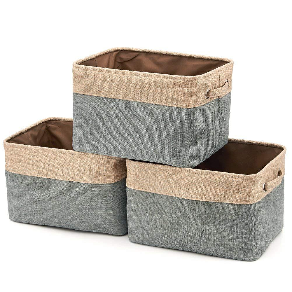 2019 Collapsible Storage Bin Basket 3 Pack Foldable Canvas Fabric with proportions 1001 X 1001