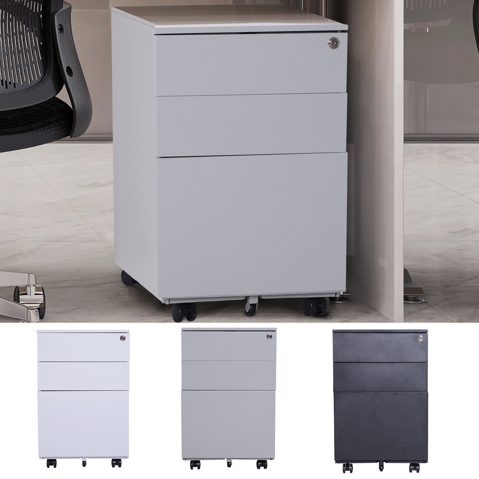 24 Steel 3 Drawer Home Office Under Desk Filing Cabinet W Lock On for proportions 1600 X 1600