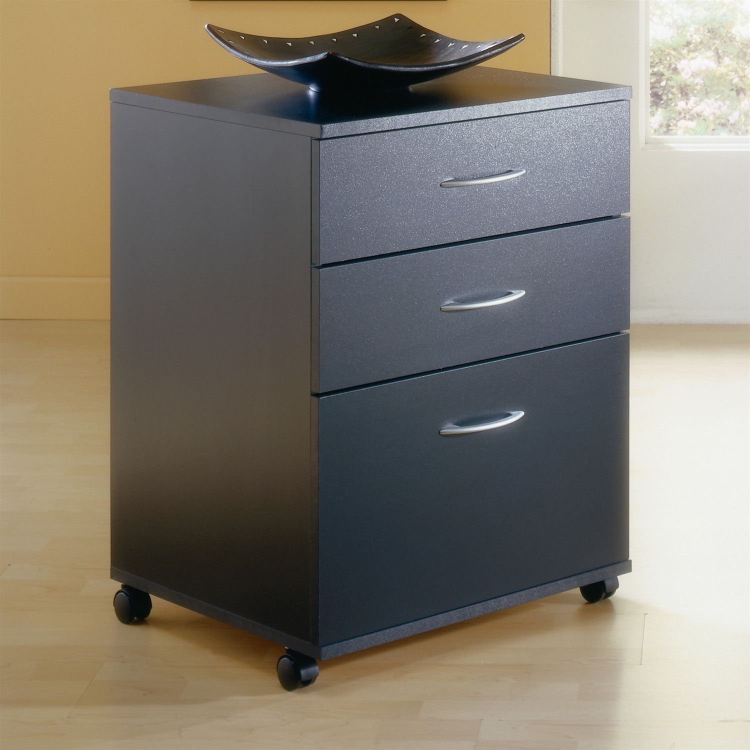 3 Drawer Home Office Filing Cabinet With Casters In Black Wood For Size 1500 X 1500 