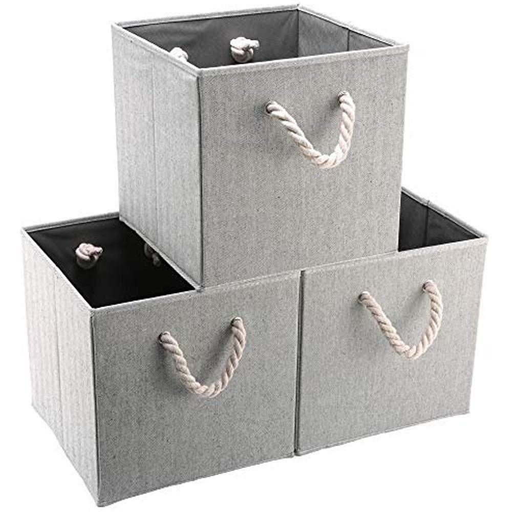 3 Pack Fabric Linen Collapsible Storage Bins Cubes Drawer With inside sizing 1000 X 1000