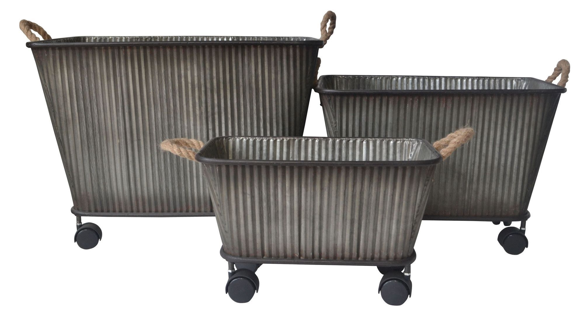 3 Piece Rectangular Metal Ribbed Storage Bin With Wheels Set Cool with regard to dimensions 2000 X 1116