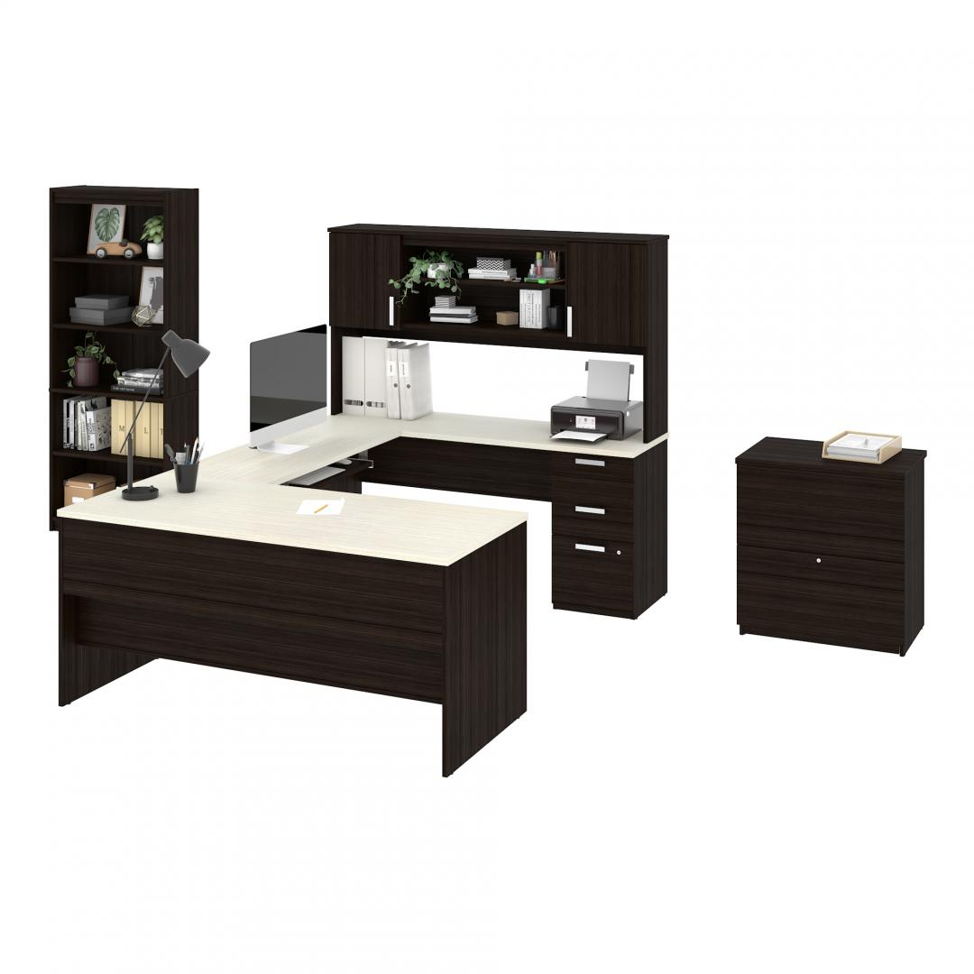 3 Piece Set Including An U Shaped Desk With Hutch A Lateral File in dimensions 1080 X 1080