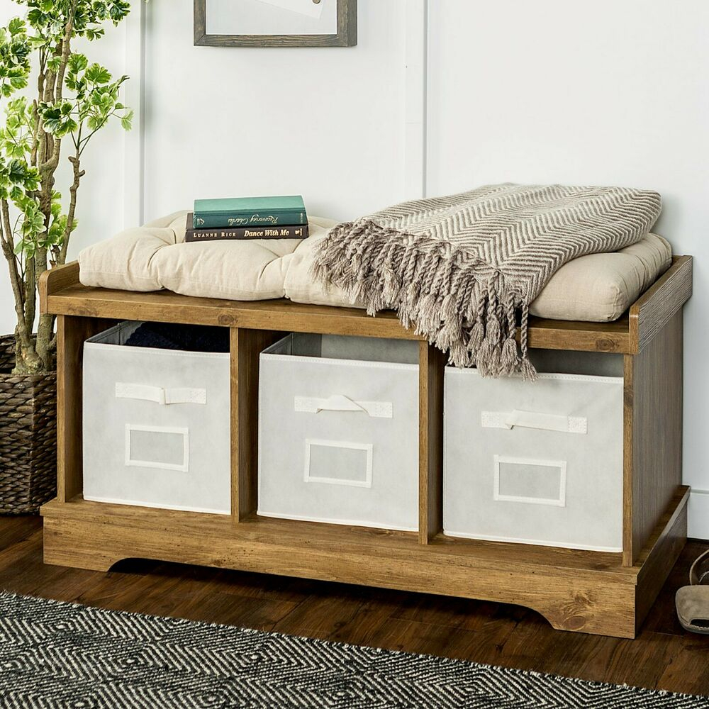 42 Inch Modern Farmhouse Entryway Storage Bench Storage Bins Cushion for measurements 1000 X 1000