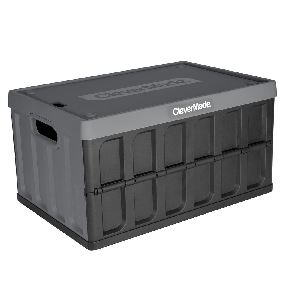 46 L Collapsible Storage Crate With Lid In Charcoal Black for measurements 1000 X 1000