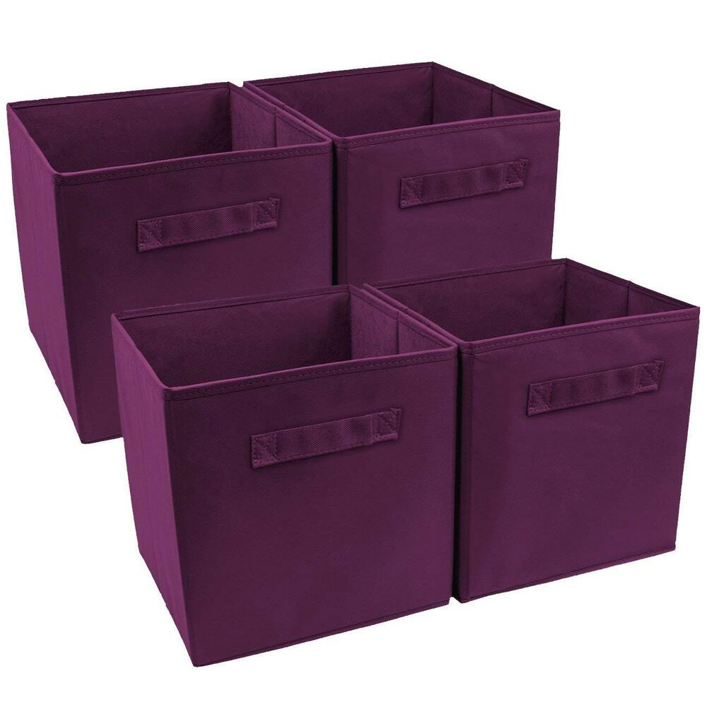 4pcs Home Purple Storage Bins Baskets Boxes Organizer Fabric Cube throughout dimensions 1000 X 1000